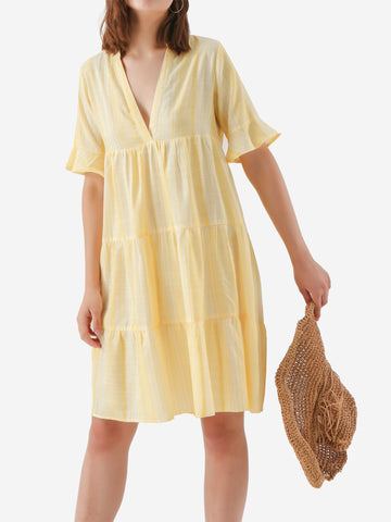 Sunny Stripe Tiered Midi Dress